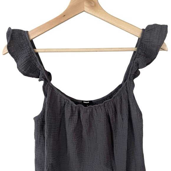 MONROW Ruffle Tank Top Sizes Small Medium Puckered Crinkle Gauze Charcoal HT1041 - Picture 3 of 9